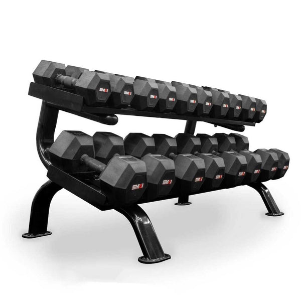 Rubber Hex Dumbbell Set 5lb-50lb (Pair) with Storage Rack