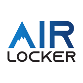 Air Locker logo with the word "AIR" in blue uppercase letters, featuring a mountain peak design within the "A," and the word "LOCKER" in black uppercase letters below.