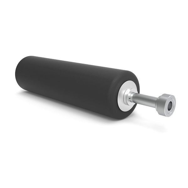 The SMAI USA Leg Roller Attachment - Vanta Series features a black cylindrical roller with a silver metal shaft and knurled knob, shown on a white background—an ideal accessory for the Vanta Rack.