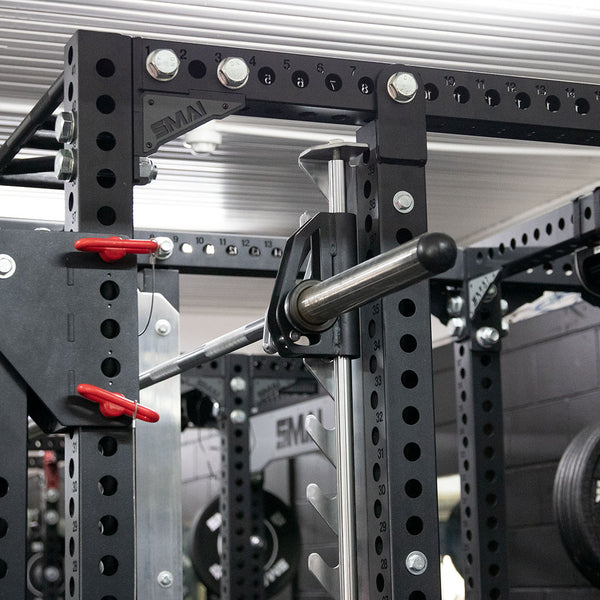Detail of power rack with Smith Machine installed on a power rack