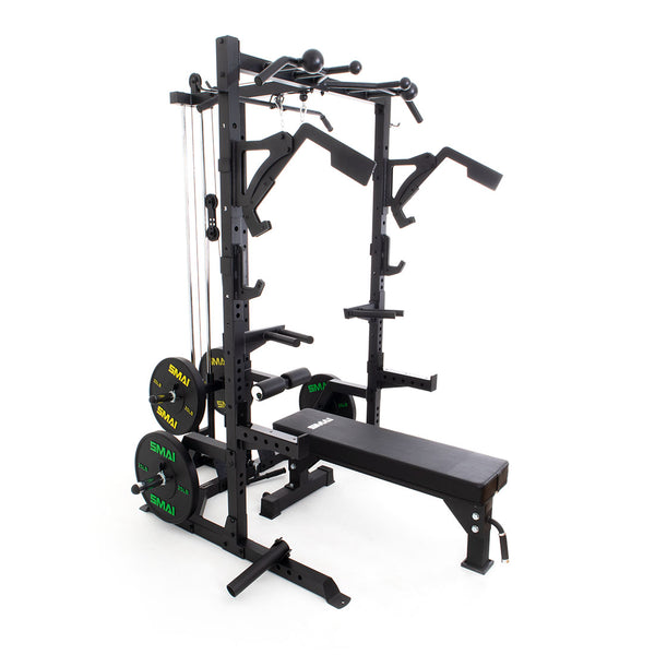 Half Power Rack Weightlifting Package With Flat bench and HD bumper plates
