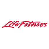 Red cursive text that reads "Life Fitness" on a light gray background.