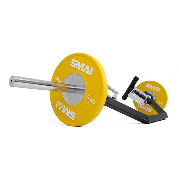 SMAI Open Hex trap Bar - 3 Grip - Side View FLat loaded Bumper Plates