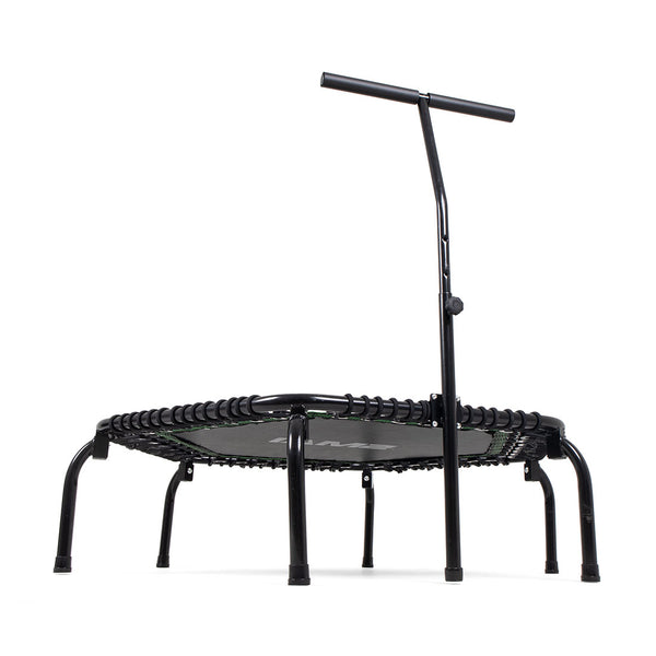 The SMAI USA Rebounder Mini Trampoline 50" features a compact round design, six sturdy legs, and a black adjustable side handlebar—ideal for exercise or rebounding workouts.