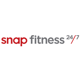 Snap Fitness 24/7 logo with "snap" in red and "fitness 24/7" in gray. The number 7 is stylized with a red slash, all on a light gray background.