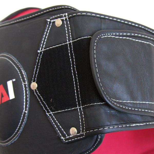 Elite85 Muay Thai Belly Pad Close up of velcro strap