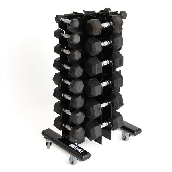 High gauge steel coated in durable, texture powder coat Dumbbell Rack with Wheels (Full)