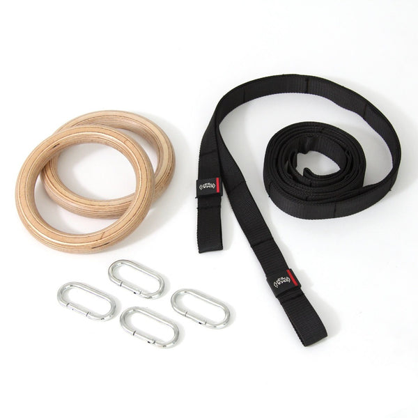 Wooden Gym Rings - Easy Straps Flat Lay