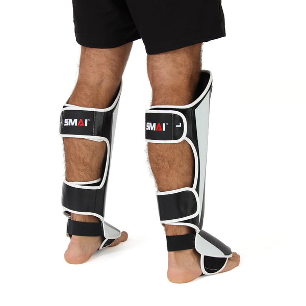 Essentials Shin Guard Muay Thai Back View on Feet