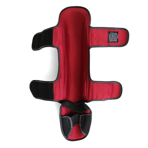 Elite85 Muay Thai Shin Guards Inside view crimson detailing