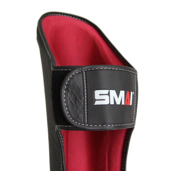 Elite85 Muay Thai Shin Guards Back view close up of strap