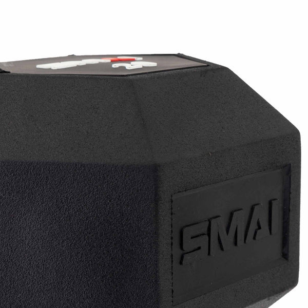 detail of side of SMAI rubber hex dumbbell head