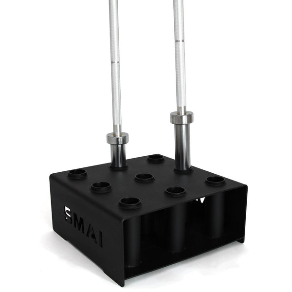 commercial 9 barbell holder with barbells being stored
