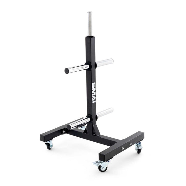 Side of Bumper Plate storage tree with caster wheels SMAI