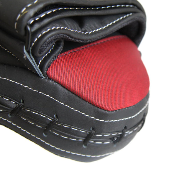 Elite85 Boxing Mitts Close up of Crimson detailing
