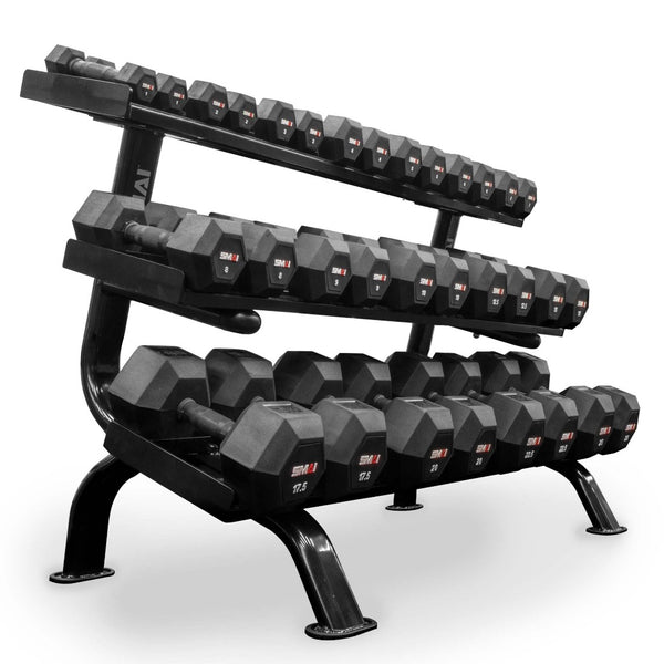 Rubber Hex Dumbbell Set 55lb-100lb (Pairs) with Storage Rack