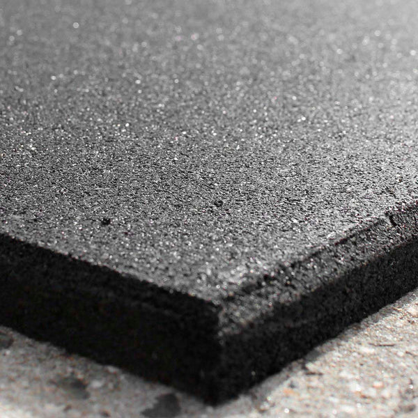 Corner detail of rubber gym flooring tile beveled edge