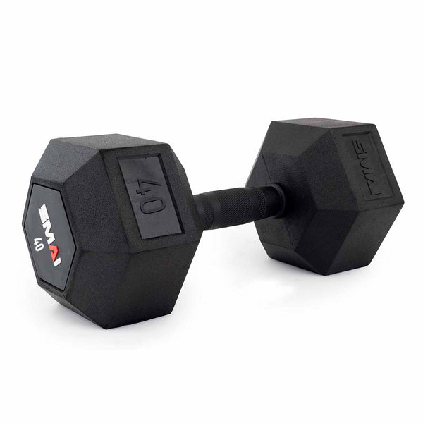 Single 40lb rubber hex dumbbell SMAI with rubber handle