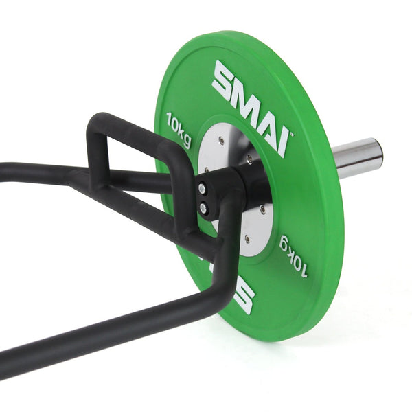 Barbell (Trap) - Compact Close up of sleeve with bumper plate on