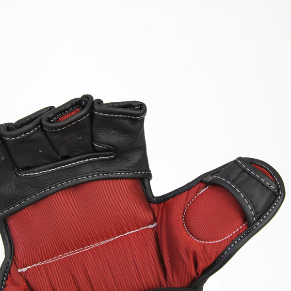 Elite85 MMA Gloves Close up inner palm crimson detailing