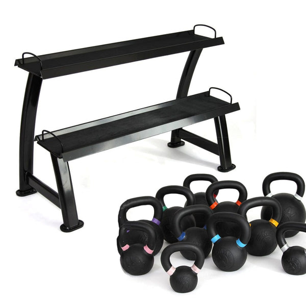 Cast Iron Kettle Bell Set with Storage Rack
