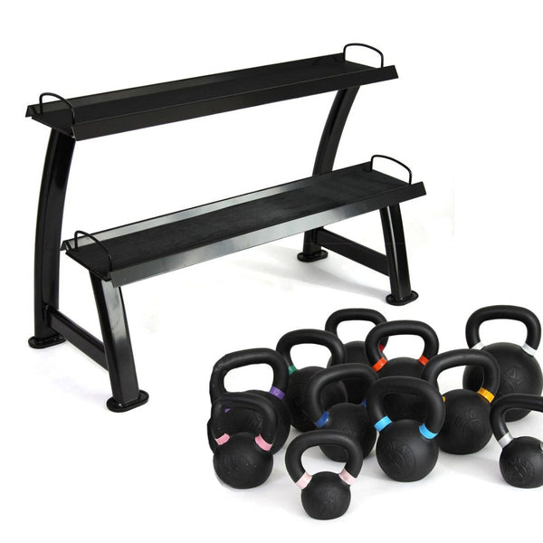 Cast Iron Kettle Bell Set with Storage Rack 9lb - 70lb