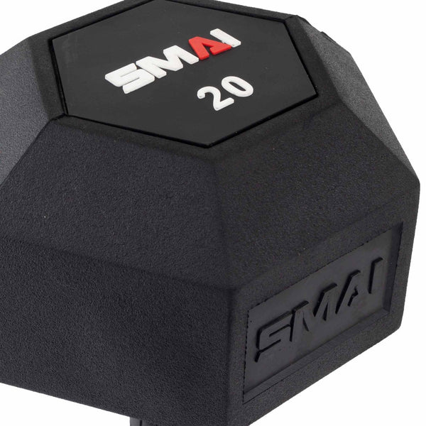 Top / Side angle of SMAI rubber hex dumbbell 20lb
